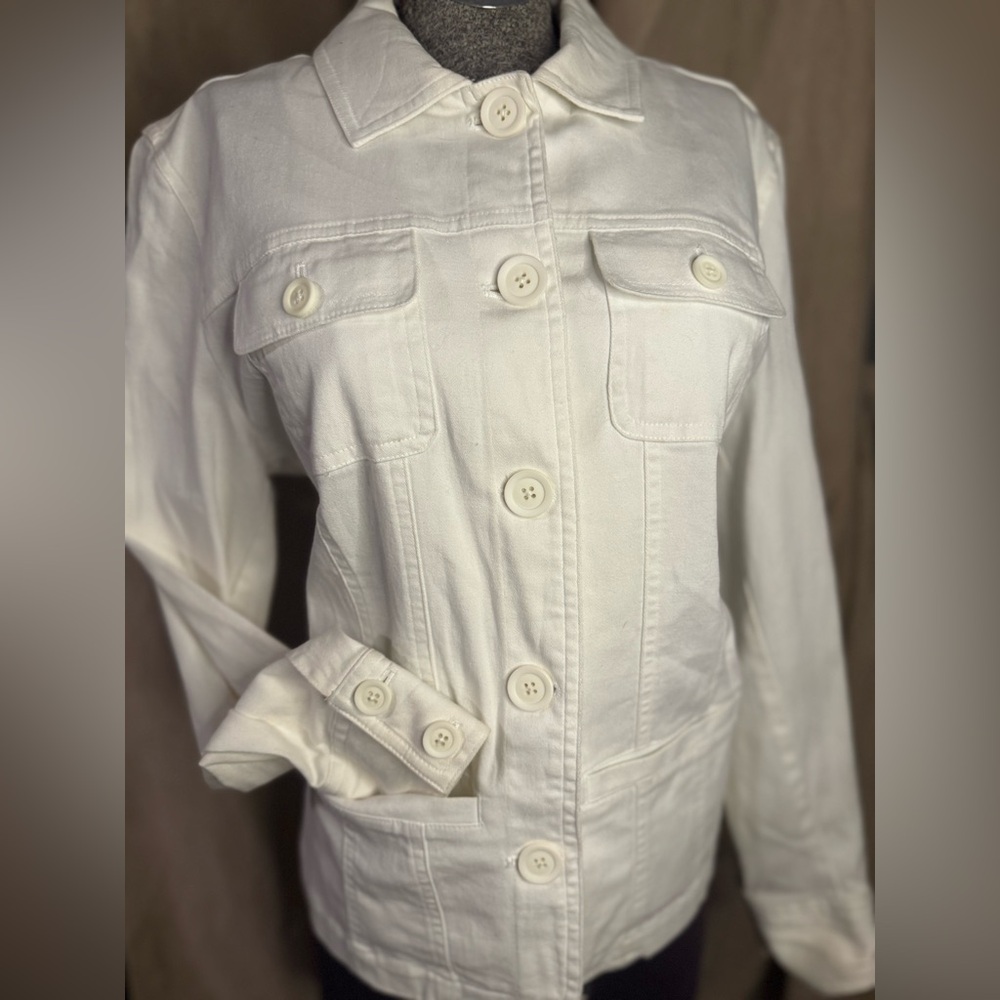 Croft & Barrow Women's Ivory Stretch Jean Jacket - Size S - Picture 5 of 10